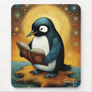Süßer Pinguin liest Buch Name Mousepad