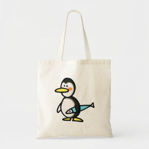 Süßer Pinguin mit einem blauen Fisch Tragetasche