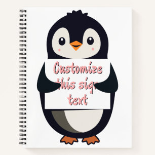 Süßer Pinguin mit einem Schild für personalisierte Notizbuch