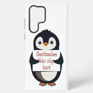 Süßer Pinguin mit einem Schild für personalisierte Samsung Galaxy Hülle