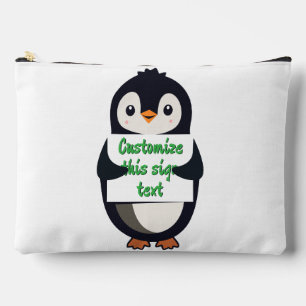 Süßer Pinguin mit einem Schild für personalisierte Zubehörtasche