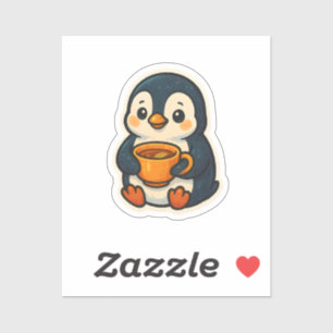 Süßer Pinguin mit einer Tasse Tee Aufkleber