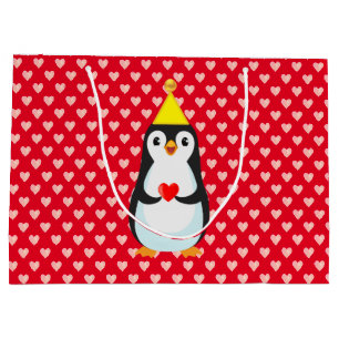 Süßer Pinguin mit Herz auf Rot Große Geschenktüte