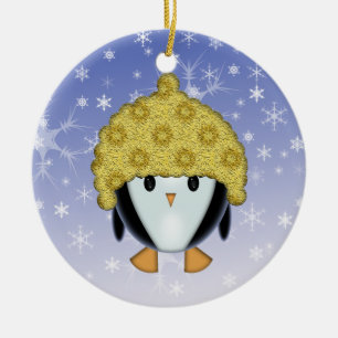Süßer Pinguin mit Hut als Schmuck Keramik Ornament