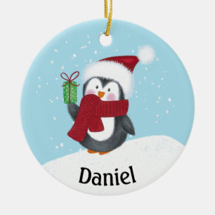 Süßer Pinguin mit Namen Weihnachten Keramik-Orname Keramik Ornament