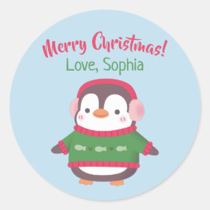 Süßer Pinguin mit Ohrenschützern und Weihnachtspul Runder Aufkleber