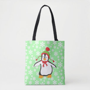 Süßer Pinguin mit Schneeflocken-Hintergrund Tasche
