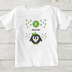 Süßer Pinguin-Name Sterne gelb grün Baby T-shirt