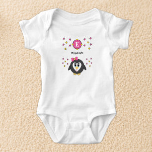 Süßer Pinguin-Name Sterne gelb pink Baby Strampler