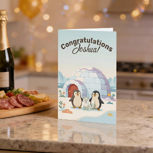 Süßer Pinguin neues Zuhause Personalisiertes Ges Karte