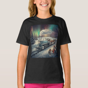 Süßer Pinguin Polar Express Zug Nordlichter T-Shirt