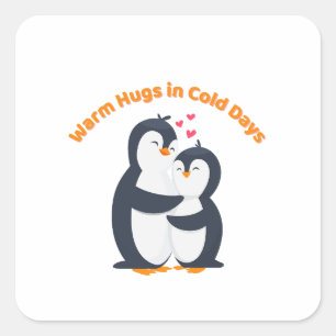 Süßer Pinguin-Umarmer – Winterliebe Quadratischer Aufkleber