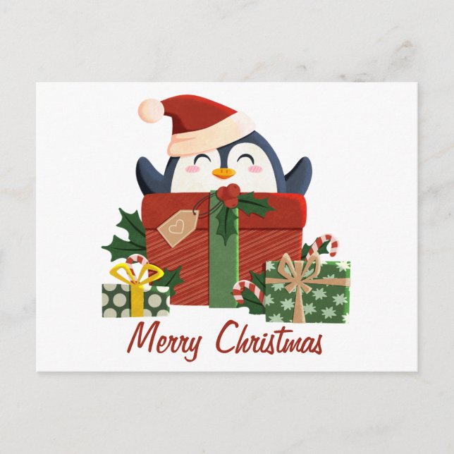 Süßer Pinguin wünscht frohe Weihnachten (Vorderseite)