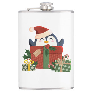 Süßer Pinguin wünscht frohe Weihnachten Flachmann