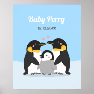 Süßer Pinguinküken und Familienwanddekoration Poster