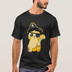 Süßer Piratenkatzenkapitän mit Totenkopf Einfaches T-Shirt