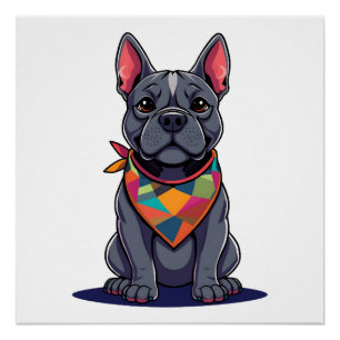 Süßer Pitbull Franzose Hund mit Bandana Kunst Poster