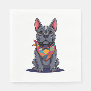 Süßer Pitbull Frenchie-Hund mit Bandana-Kunst Serviette