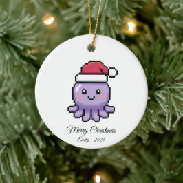 Süßer Pixel Art Oktopus Weihnachtsmann Hut Weihnac Keramik Ornament