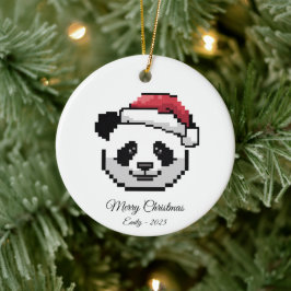 Süßer Pixel-Art-Panda-Bär-Santa-Hut-Weihnachtsgesc Keramik Ornament