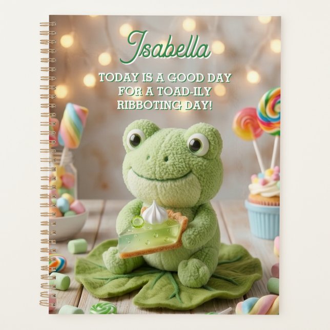 Süßer Plüschfrosch mit Key Lime Pie Personalisiert Planer (Vorderseite)