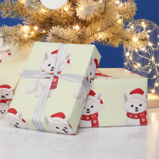 Süßer Polarfuchs in Santa-Hut & Winter-Schal Geschenkpapier