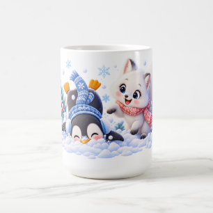 Süßer Polarfuchs und Pinguin Winter Wonderland PNG Verwandlungstasse