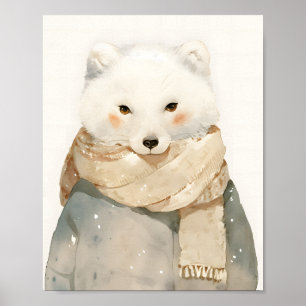 Süßer Polarfuchs Wasserfarben Winter-Wandkunst Poster