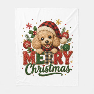 Süßer Pudel Frohe Weihnachten Fleecedecke