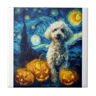 Süßer Pudel-Hund Halloween Jack O Lantern Kürbis F Fliese