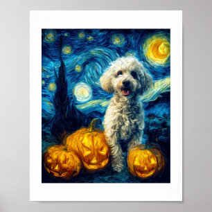 Süßer Pudel-Hund Halloween Jack O Lantern Kürbis F Poster