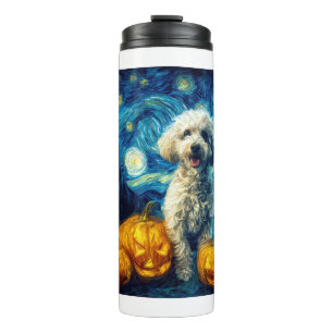 Süßer Pudel-Hund Halloween Jack O Lantern Kürbis F Thermosbecher