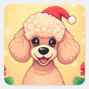 Süßer Pudel-Welpe in einer Weihnachtsszene mit Ges Quadratischer Aufkleber