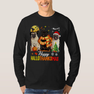 Süßer Pug Frohes Hallothanksmas Halloween Erntedan T-Shirt