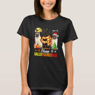 Süßer Pug Fröhliches Hallothanksmas Halloween Ernt T-Shirt