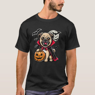 Süßer Pug Halloween Dracula Hund mit Kürbis und Fl T-Shirt