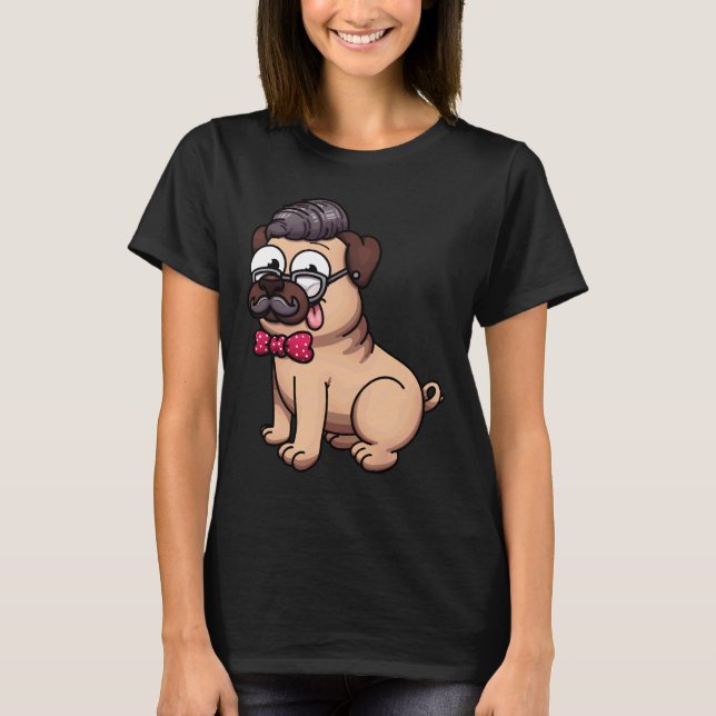 Süßer Pug Hipster Klassiker 602 T-Shirt (Vorderseite)