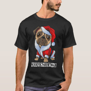 Süßer Pug-Hund Weihnachtsmann Hut Xmas Schlafanzug T-Shirt