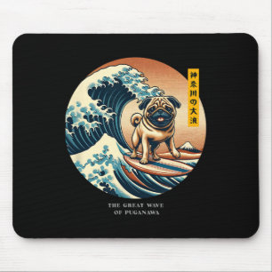 Süßer Pug Kanagawa-Welle Surfen Japanisch Kawaii V Mousepad