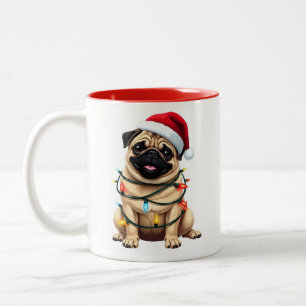 Süßer Pug Weihnachten Santa Haustier Hund Liebhabe Zweifarbige Tasse