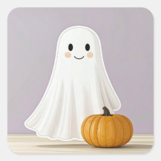 Süßer quadratischer Halloween-Geist Aufkleber