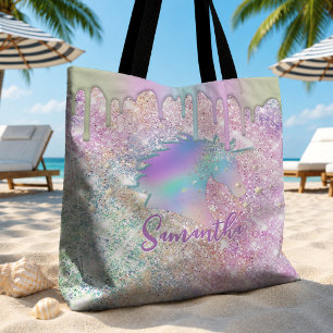 Süßer Regenbogen-Einhorn-Faux-Glitter-Sterne-Monog Tasche