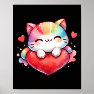 Süßer Regenbogen Kuschelkatze Herz Kitty Liebe C Poster