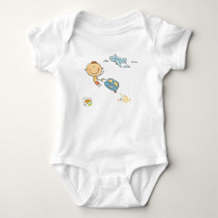Süßer Regenbogen-Strichmännchen-Junge-Flugzeug-Kof Baby Strampler