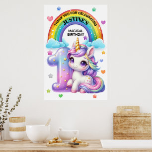 Süßer Regenbogen und Einhorn 1. Geburtstagsfeier Poster