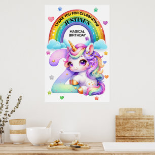 Süßer Regenbogen und Einhorn 2. Geburtstagsfeier Poster
