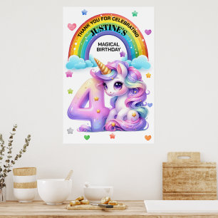 Süßer Regenbogen und Einhorn 4. Geburtstagsfeier Poster