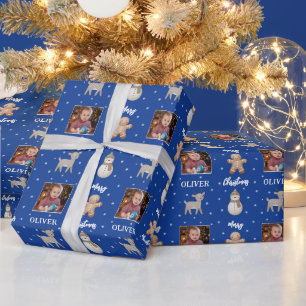 Süßer Rentier-Schneemann-Foto-Weihnachten-Feiertag Geschenkpapier