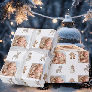 Süßer Rentier-Schneemann-Foto-Weihnachten-Feiertag Geschenkpapier