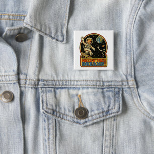 Süßer Retro-Astronaut Folgt Deinen Träumen Weltrau Button